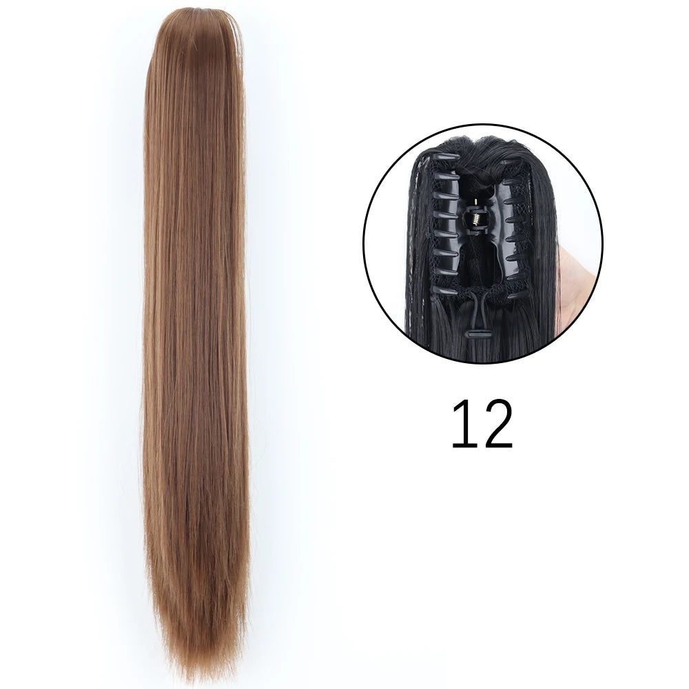 Synthetic Long Straight Claw Clip On Ponytail Hair Extensions 24Inch Heat Resistant Pony Tail Hair piece For Women Daily Party