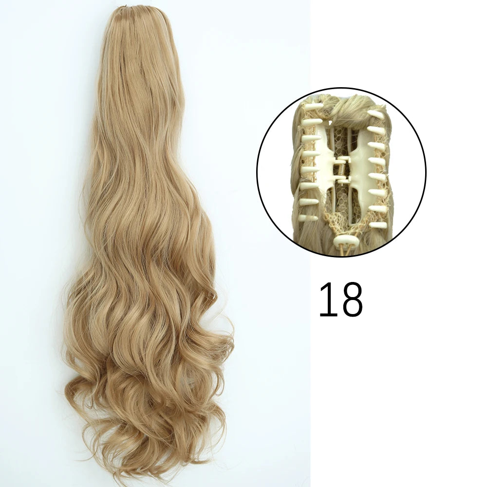 Synthetic Long Straight Claw Clip On Ponytail Hair Extensions 24Inch Heat Resistant Pony Tail Hair piece For Women Daily Party