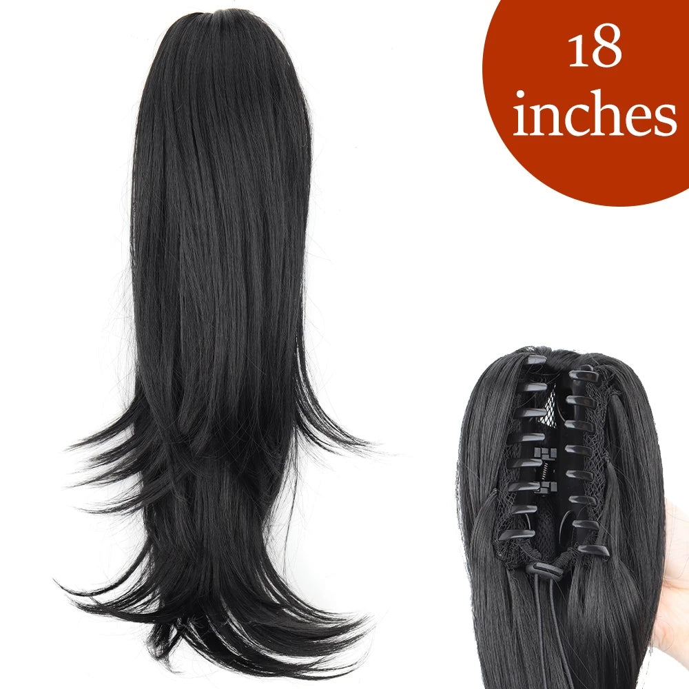 Synthetic Long Straight Claw Clip On Ponytail Hair Extensions 24Inch Heat Resistant Pony Tail Hair piece For Women Daily Party