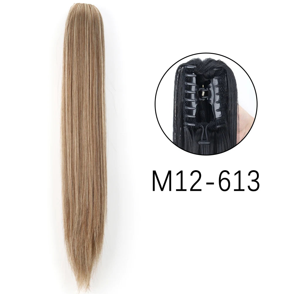 Synthetic Long Straight Claw Clip On Ponytail Hair Extensions 24Inch Heat Resistant Pony Tail Hair piece For Women Daily Party